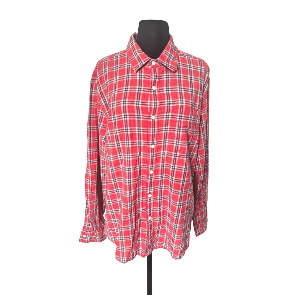 American Eagle Mens Super Soft Plaid Button Up Shirt pink Large